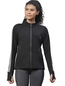 CHKOKKO Polyester Women Sports Zipper Stylish Standard Length Jacket Black Lightgrey 3Xl