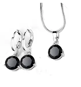 OOMPH Jewellery Silver Tone Delicate Black Round Solitaire Cubic Zironia Fashion Pendant Set for Women & Girls (PECOS3R2)