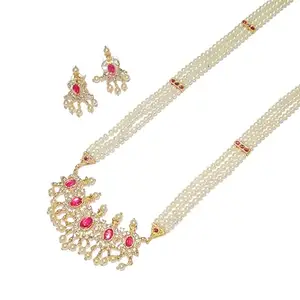 Festive Special Traditional Golden Tanmani Necklace Maharashtrian Long moti necklace with Earrings By Shrungarika(NS-449)