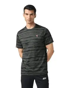 TECHNOSPORT Men's Slim Fit Jacquard Round Neck Half Sleeve T-Shirt for Running, Sports, Gym & Regular Use