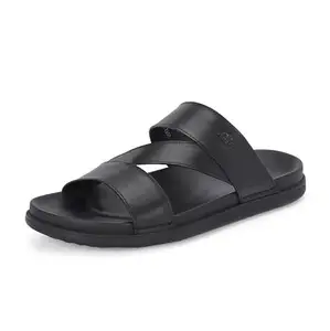 HITZ Men's Black Leather Open Toe Slippers - UK 9