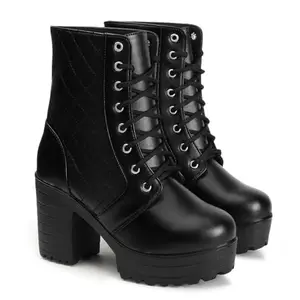 KLIEV PARIS Women's Round Toe Boots Lace Up Chunky, Block Heel Boots for Women & Girls