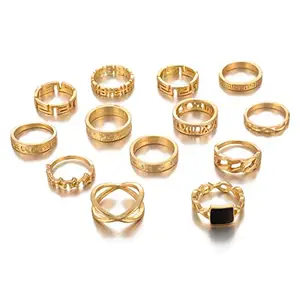 Jewels Galaxy Jewellery For Women Gold Plated Contemporary Stackable Rings Set of 13 (JG-PC-RNGN-977)