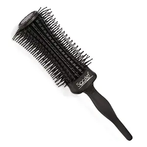 Scarlet Line Professional Round Shape Ball Tip Bristles Curved Vented Hair Styling Brush with Plastic Handle Ideal For Men and Women_Black