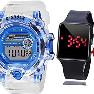 Acnos® Premium Brand - A Digital Alram Time Day Second Shockproof Multi-Functional Automatic White Blue Waterproof Digital Sports Watch for Men's Kids Watch for Boys Watch for Men Pack of 2