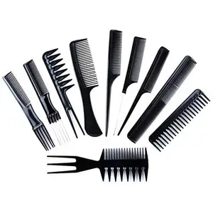 New Professional Multipurpose 10 Pcs Hair Comb Set Hair brush for Hair Cutting and Styling (BLACK)