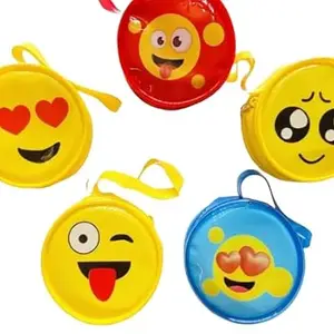 Snapwish Pack of 6 Cute Smiley Silicone Emoji Coin Purse Miltcolour Round Shape Money Wallet Pouch Travel Jewellery Accessories Case Holder for Kids Girls Kanjak Navratri Birthday Party Return Gift