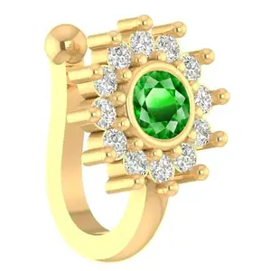 VAMA FASHION Gold Plated Green Stone Non Piercing Clip on Nosepin Without Hole Pressing Type Press Nose Ring For Women & Girls