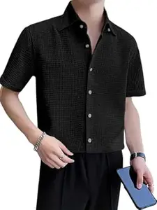 GRECIILOOKS Shirt for Men | Mens Casual Shirt | Men Stylish Shirt | Men Waffle Shirt | Men's Regular Fit | Men Formal Shirt | Short Sleeve Shirt for Summer Outdoor Activities |Textured Shirts for Men