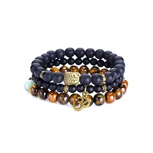 Yellow Chimes Set of 3 Layered Matte Finish Dual Colour Beads Stretchable Bracelet For Unisex Adults, Boys And Girls (Pack of 3