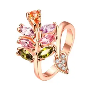 Fashion Frill Stylish Ring For Women Petals Rose Gold Plated Cubic Zirconia Adjustable Finger Ring For Women Girls Love Gifts Womens Jewellery