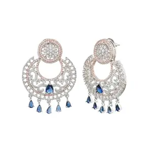 Voylla Sparkling Elegance Bling N Bloom Blue American Diamond Earrings|Women Danglers Earrings|Earrings For Women|American Diamond|CZ||Wedding|Ethnic|Party|Festive|Pooja|Gift for Women|