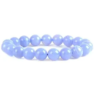 RRJEWELZ Natural Blue Lace Agate Round Shape Smooth Cut 10mm Beads 7.5 inch Stretchable Bracelet for Healing, Meditation, Prosperity, Good Luck | STBR_02157