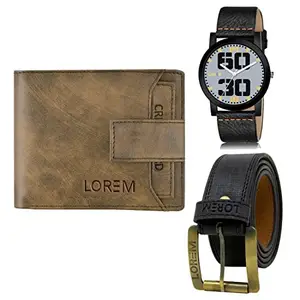 LOREM Mens Combo of Watch with Artificial Leather Wallet & Belt FZ-LR47-WL23-BL01