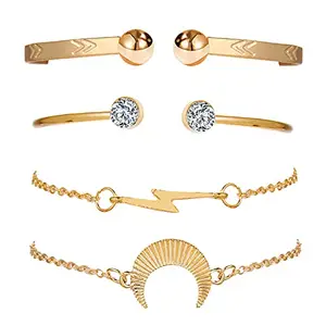 Peora Fashion Crystal Multilayer Charm Kada Gold Plated Bracelet for Women and Girls (Set of 4)