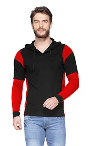 V3Squared Men’s Black Hooded T-Shirt (Dxnr_Hood_BR_M,Black and Red, Medium)