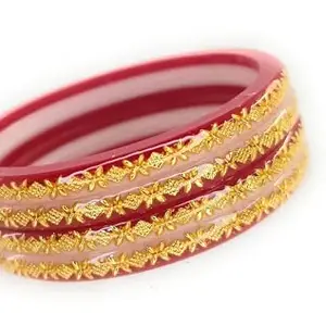 Red Color Laminated, Seep Plastic Kada bangles set for Women& Girls, Casual Wear Bangles for daily use. (Dual Tone with Cross chain, 2.8)