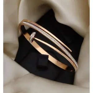 Generic Gold Brass Cuff Bracelet for Women | Cubic Zirconia/American Diamond | Free Size | 476_Bracelets_FS_4qxhjt