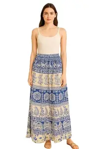Appywave Jaipuri Women's Cotton Printed Long Skirts (in, Alpha, Free Size, Regular, Grey)