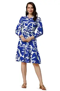 Fashion Dream Women’s Knee Length Dress|Dresses for Women|One Piece Dress for Women|Short Dresses for Women (FD.OMWDRS00075 BLU L_Blue_L)