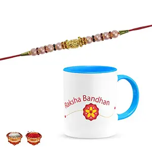 Manonita Rakhi Gift for Brother, bhaiya bhabhi, Gift Set (Rakshabandhan Mug, Roli,Chawal) BLUEMUG-10-BC
