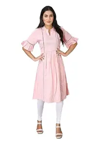Women's Casual Short Sleeve Silk Blend Printed Kurti (Pink, 2XL)-PID46430