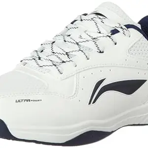 Li-Ning Unisex-Adult Ultra Power Non-Marking Badminton Shoe|Indoor Sports|Stability Heel, Prototypical Sole, Lightweight Shoe (White/Navy,UK 2)