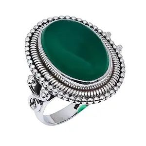 Anika Jewellers Emerald Natural Gemstone Handmade 925 Sterling Silver Ring For Her (8.1 gm)