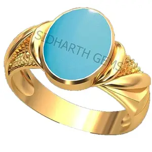 SIDHARTH GEMS 11.25 Ratti 10.41 crt Turquoise Firoza Sky Blue Gemstone Adjustable Gold Plated Ring for Men and Women