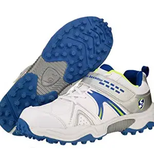 SG Shoe Century PU Cricket Shoes, No. 4, White, Royal Blue, Lime