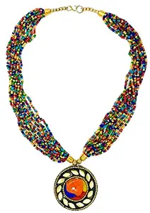 Quarya Beads Necklace Multilayer Multi-Strand Necklace Set with Pendant Traditional Ethnic Neck Piece for Girls and Women (Multicolour)