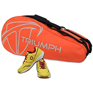 Gowin Badminton Shoe Smash Yellow Size-7 with Triumph Badminton Bag 303 Orange/Grey