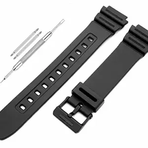 LineOn 18mm Resin Watch Strap (Black) Compatible With CASIO AE-1200WH, AE-1300WH, F-108WH, W216H with Tools and Pins (Include)