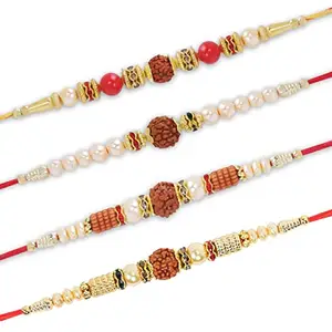 STYLISTY IND Rudraksh Designer Brother's Rakhi with Roli Chawal Rakshabandhan Rakhi Bhai Brother Combo of 4 Pack Rakhi (Rakhi-Sty108R)