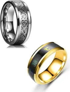 Women Combo Silver Dragon & Gold Smart Temperature Ring (IR433)