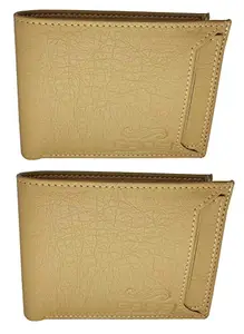 Men Beige Artificial Leather Wallet, 6 Card Slots ( Pack of 2 )