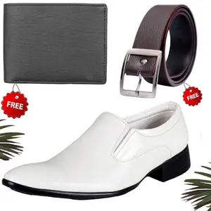 Vitoria Men's Attractive PU Formal/Party Shoes | Shoes Combo with Free Wallet & Belt | Stylish & Comfortable | Ideal for Office, Casual Outings, Parties (5602_VTOR-BLK-2004) (Multicolor)(Size: 7UK)