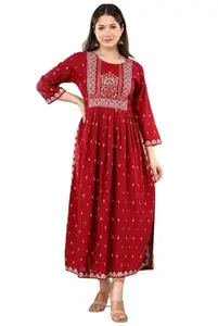 Women Printed Viscose Rayon Ethnic Dress Kurta (XL, Red)