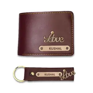 NAVYA ROYAL ART Customized Wallet and Keychain Combo for Men | Personalized Wallet Keychain Set with Name Printed | Leather Name Wallet Keychain for Men | Customised Gifts for Men with Name & Charm - Brown