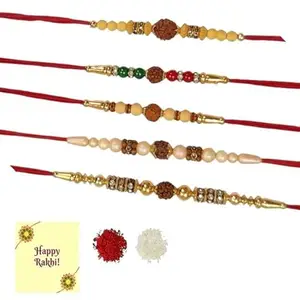 Avanti Creations Rakhi Combo of 5 rakhi set for brother Bhai Bhabhi Kids with Best Wishes Greeting Card, rakhi set