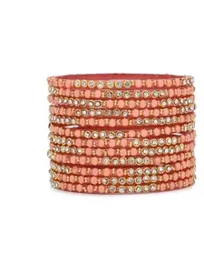 1st Time Stylish Glass Bangle/Kada- Perfect For Party, Celebrations, Wedding & Functions, Orange, Pack Of 12- C4