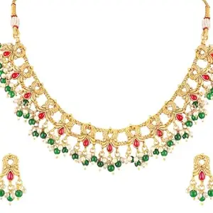 fabula Jewellery Ruby & Green Necklace Set - Kempu Stones with Peacock Design - For Women & Girls Stylish Latest (TOSET171_Z)- For Women & Girls Stylish Latest