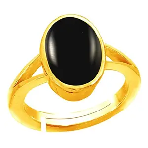 Anuj Sales 100% Certified 15.25 Ratti / 14.00 Carat Natural Black Onyx Chalcedony Adjustable Ring (Sulemani Hakik Gold Plated 100% Gemstone By Lab Certified(Top AAA+) Quality For Men and Women