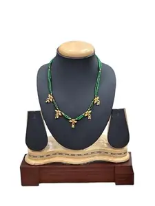 Rajasthan Enterprises Traditional Indian Pearl Beaded Necklace Set with Toned Pendant and Earrings Style_318