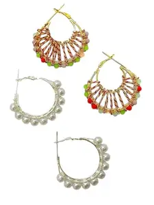 9blings Set Of 2 Multicolour Beads Hoop Earrings |Gold & Silver Combo Earrings Set For Women and Girls