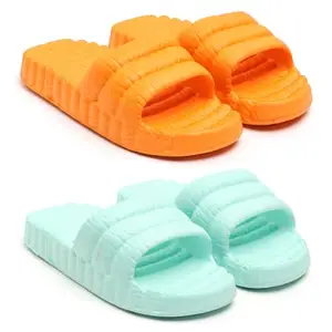 Skytrap Stylish Comroftable Trending Light Weight Extra Soft Orange, Blue Rubber Slides Slippers Flipflop for Women & Girls Combo of 2