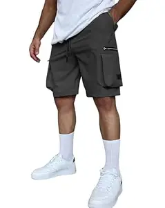 SMOWKLY Men’s Cotton Cargo Shorts Casual Summer Shorts for Men Regular Fit Multi Pocket Shorts Men Elastic Waist Drawstring Outdoor Travel Streetwear Mens Half Pants