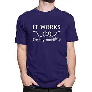 DUDEME It Works on My Machine | Geek Half Sleeve T Shirt for Men | Round Neck Cotton T Shirt | Programmer T Shirt | Developer T Shirt | Coding T Shirt for Coders (Navy, Medium)