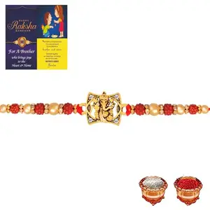 De Marquis Designer Assorted Rakhi, Chawal Roli Pack, Greeting Card Set (1 rakhi for brother)