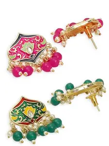 OOMPH Jewellery Combo of 2 Rani Pink & Green Meenakari Ethnic Drop Earrings For Women & Girls Stylish Latest (EHC201^G-EHC201_A)